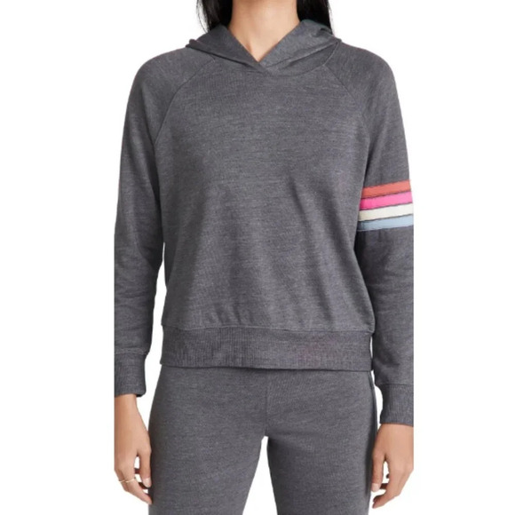 Sundry Women's Multi Stripe Hoodie in Charcoal size Large - Picture 11 of 13